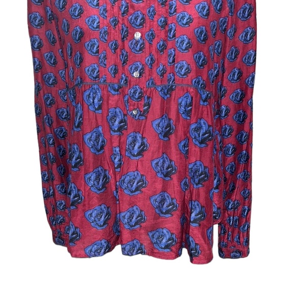 RARE J.Crew Burgundy Red & Blue Floral Rose Printed Pintucked Pleated Top - 6 - Picture 3 of 9